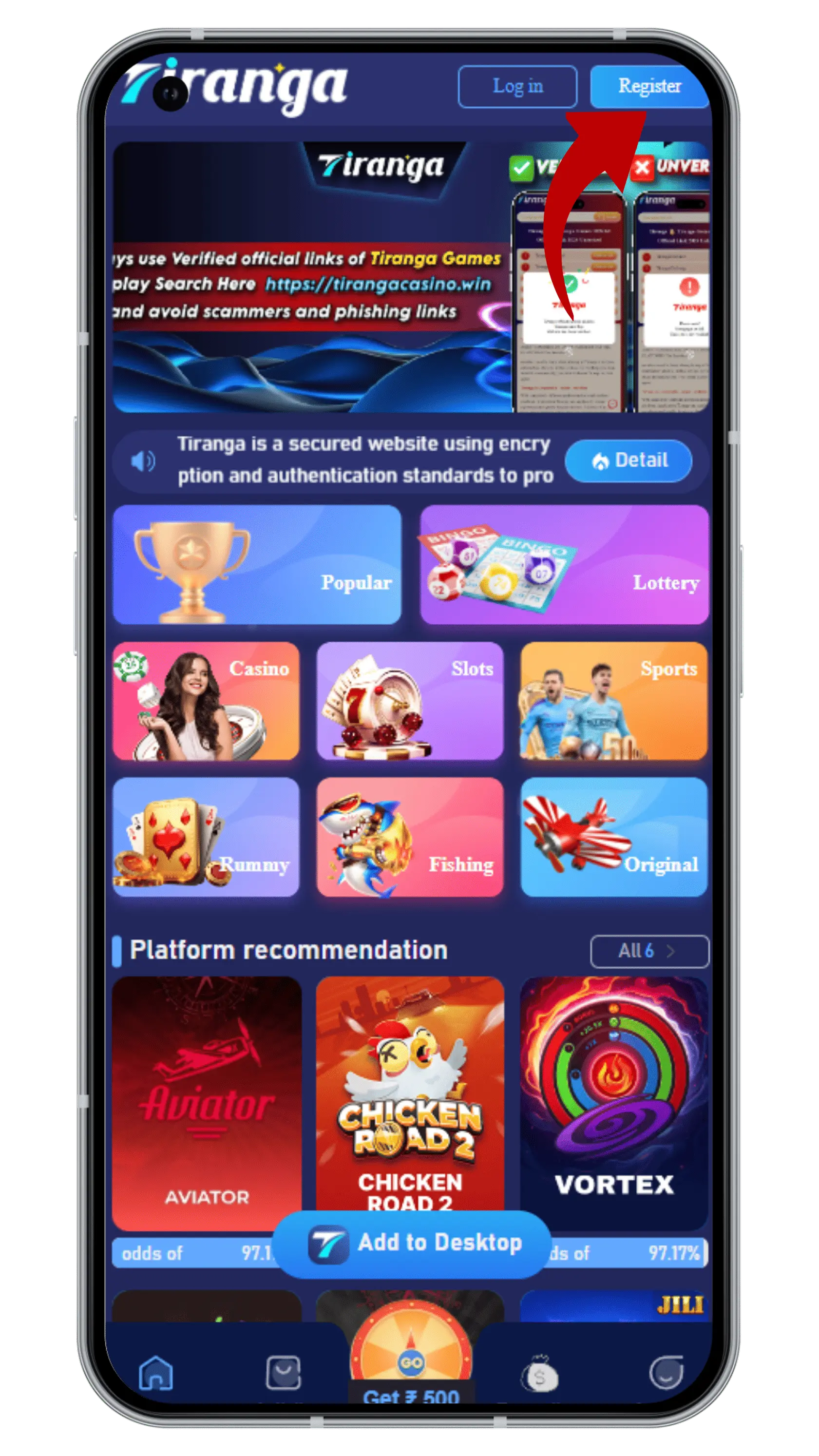 Open the App and Select Register